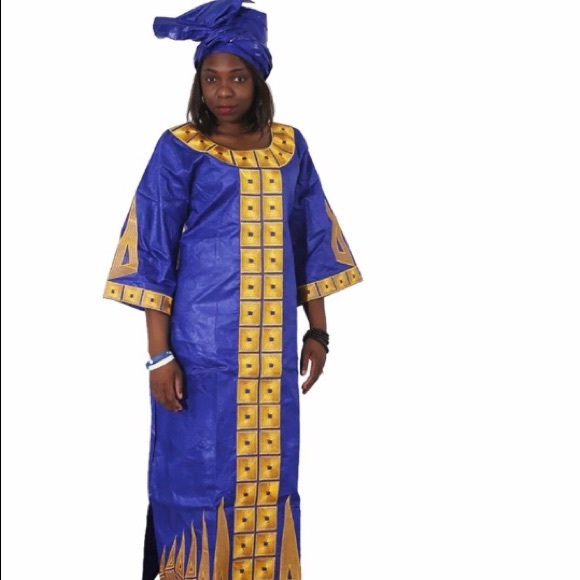 African Dress. African Dashiki. Wax Fabric Print Dress. Head Dress. Gele. - Picture 1 of 8
